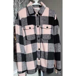 H&M Buffalo Plaid Pink Black Jacket Shirt Thick Quality Flannel Size 20